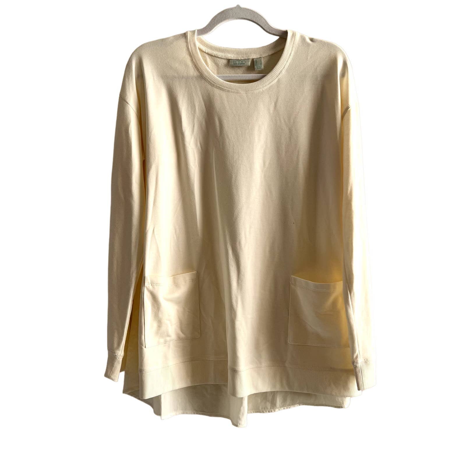 Logo Lounge Women's S Ivory Woven Sweatshirt Pleated Flowy Back Feminine Top